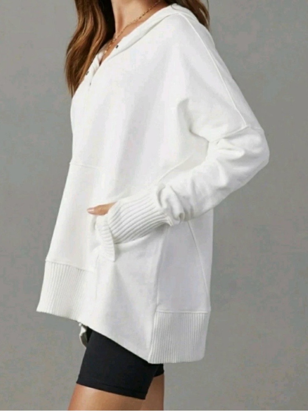 VICI - Bucket List White Mindful Cotton Pocketed Henley Hoodie L
